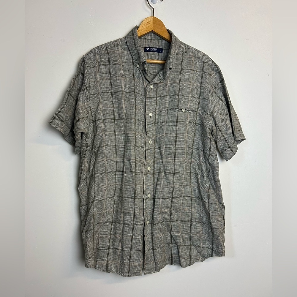 Cremieux Collection Gray Plaid Men's Shirt 100% Linen Size L